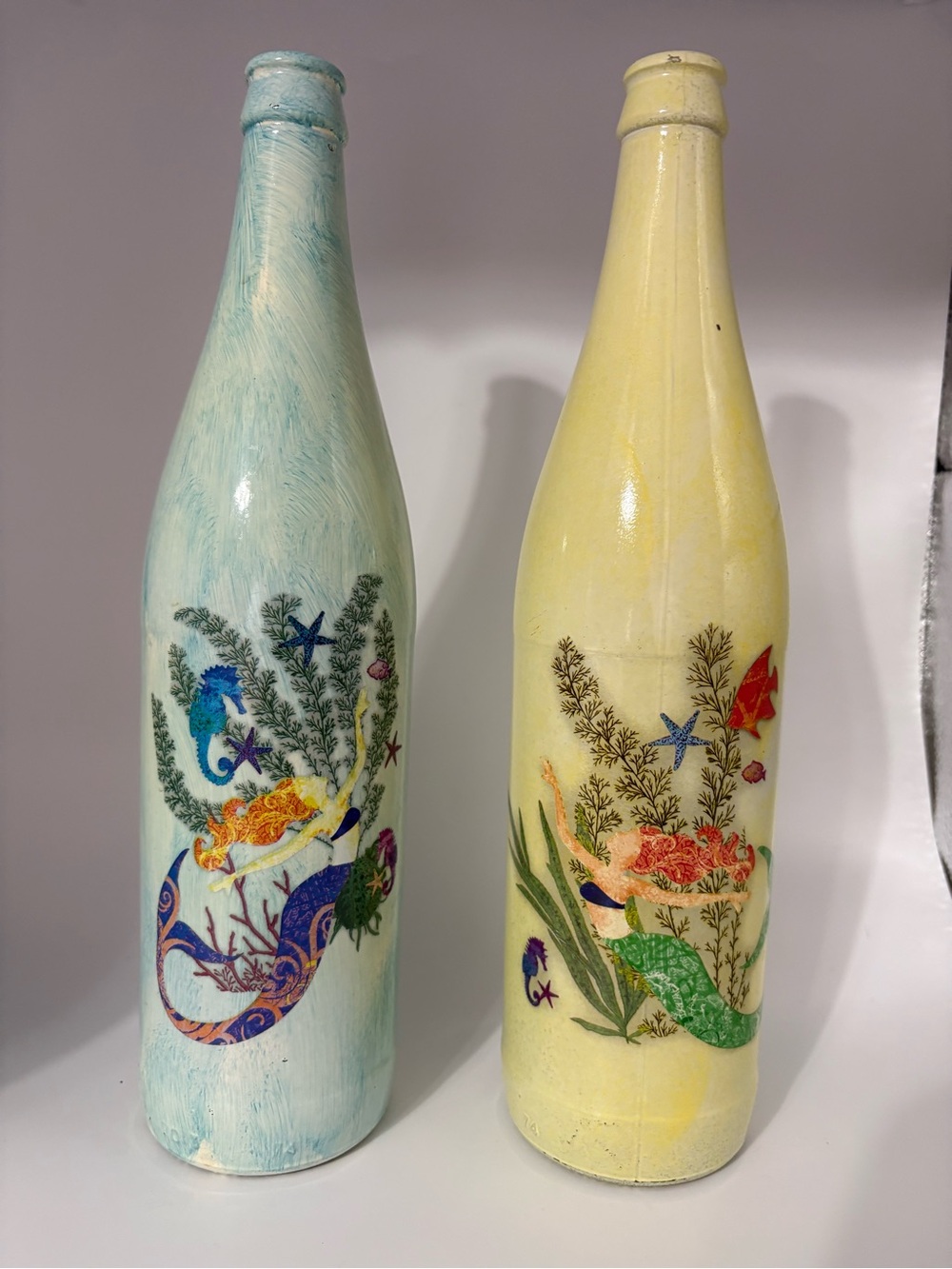 Hand Painted Coastal Mermaid Beach Bottles